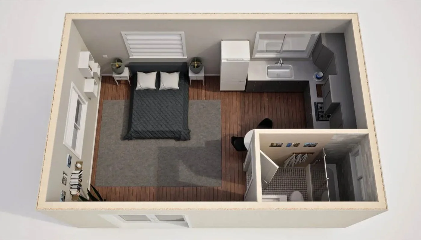 3D floor plan of A384 Studio ADU