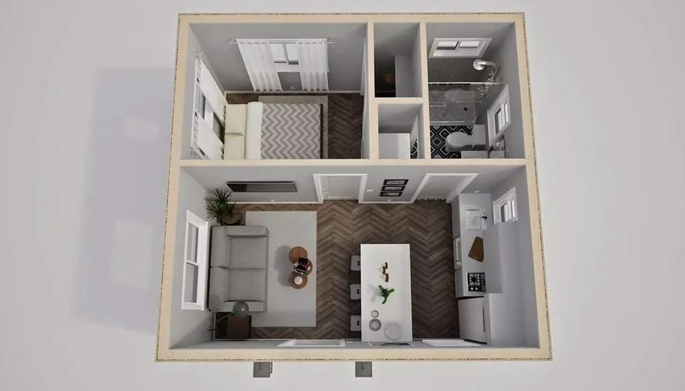 3D floor plan of B364 One-Bedroom ADU