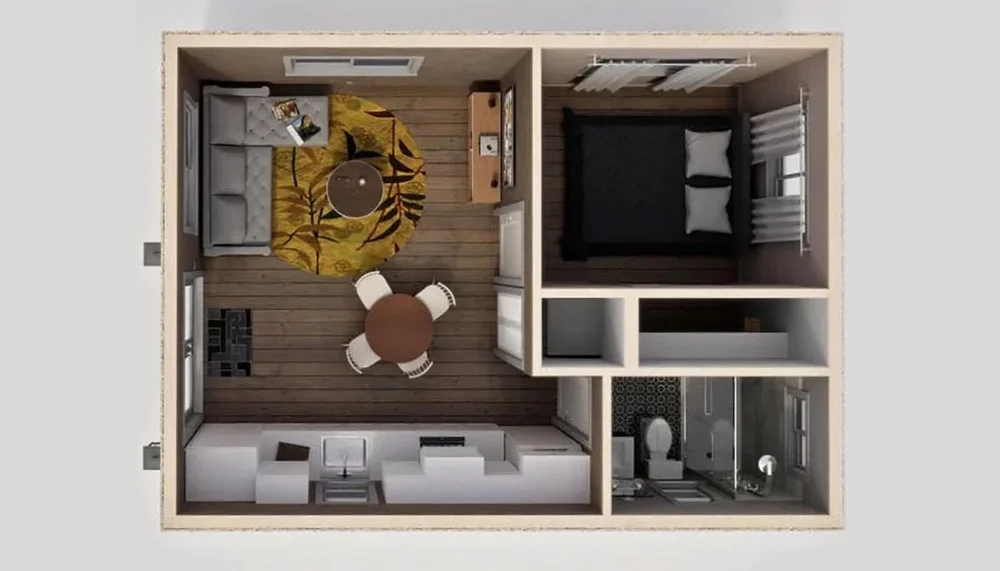 3D floor plan of B450 One-Bedroom ADU
