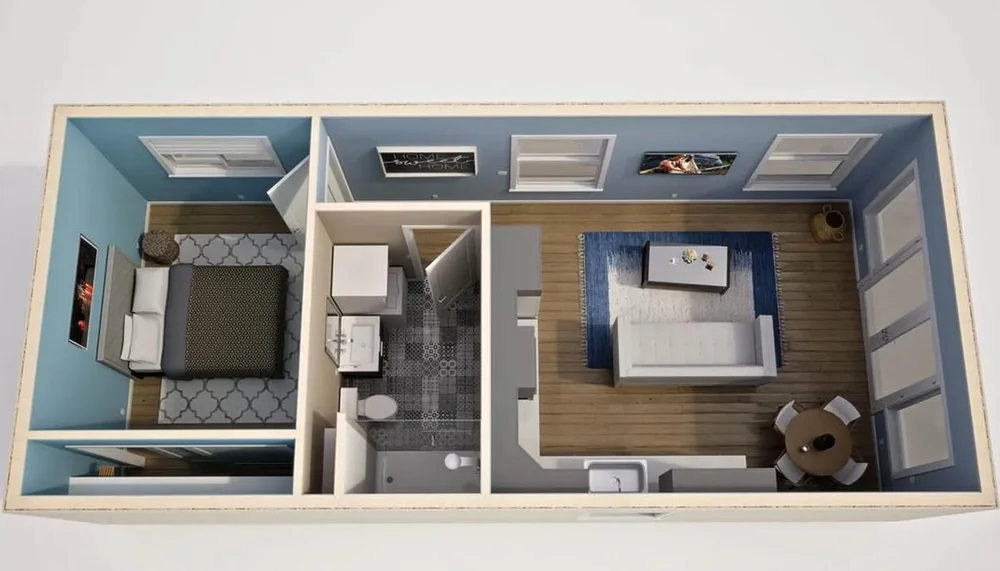 3D floor plan of B576 One-Bedroom ADU