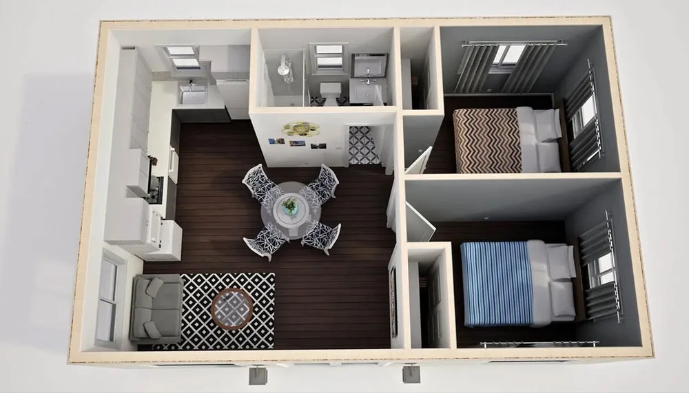 3D floor plan of C585 Two-Bedroom ADU