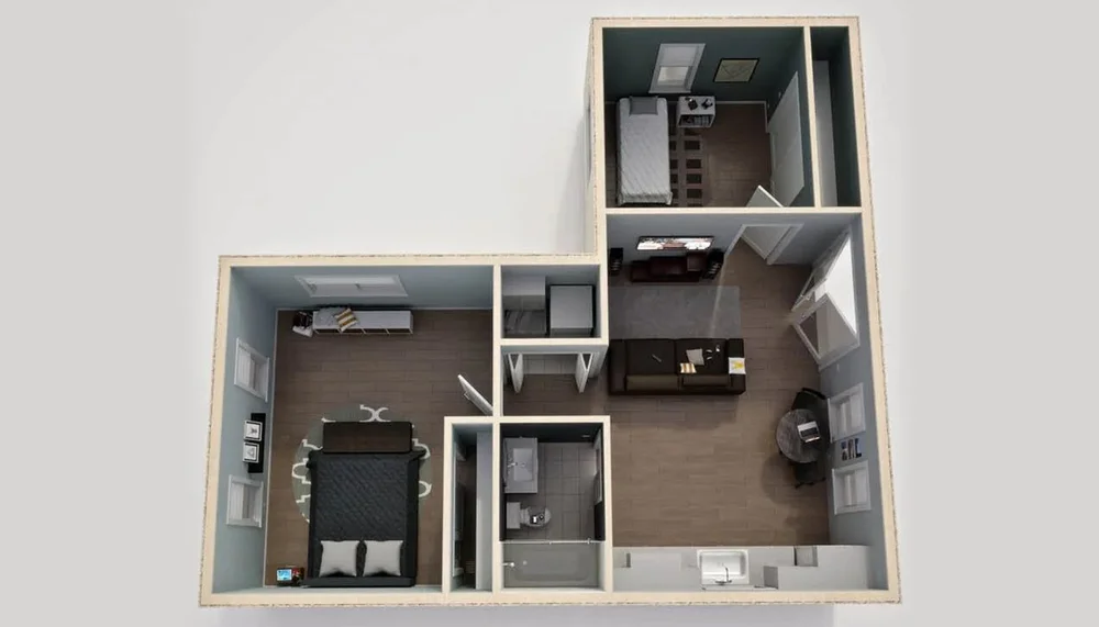 3D floor plan of C743 Two-Bedroom ADU