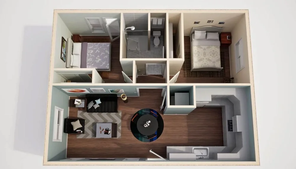 3D floor plan of C744 Two-Bedroom ADU