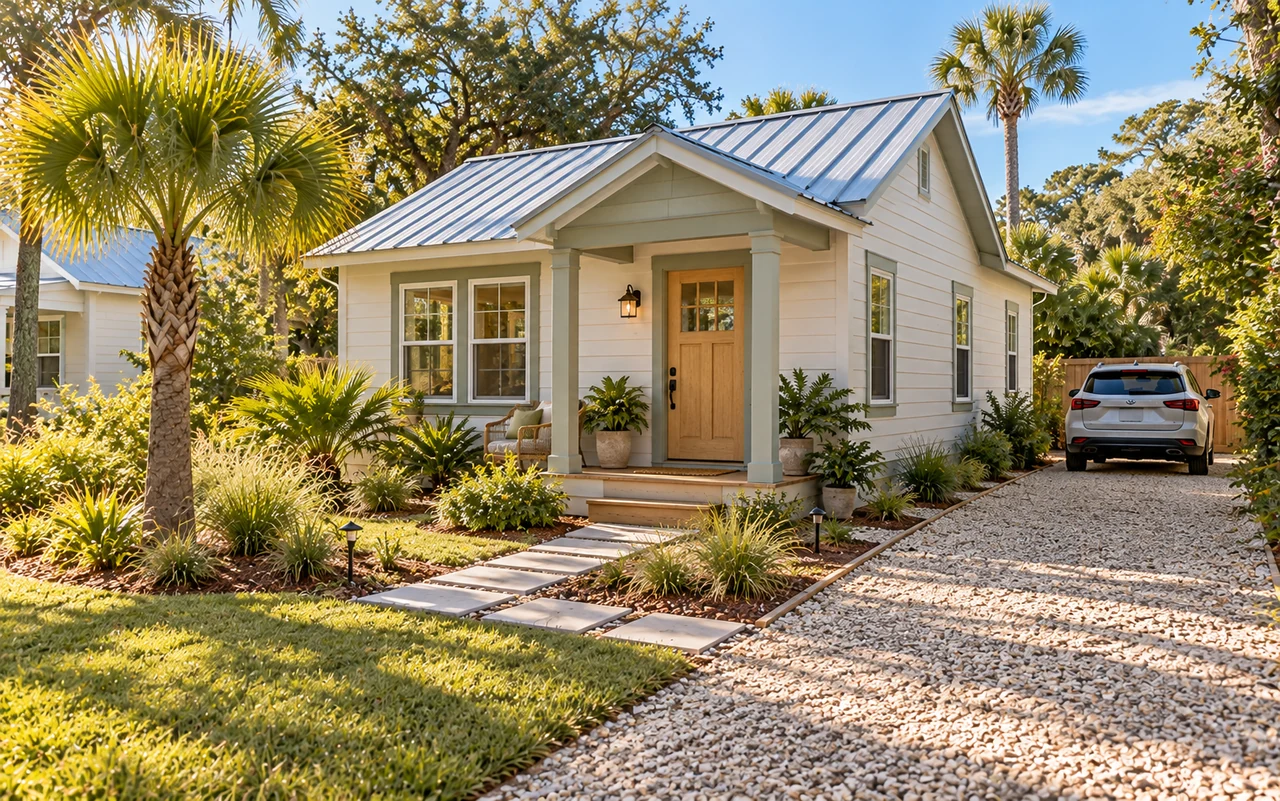 A small cottage and its surrounding site improvements